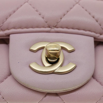 CHANEL Matelasse Turn Lock Chain Shoulder Bag Lamb Skin Pink CC 32151A