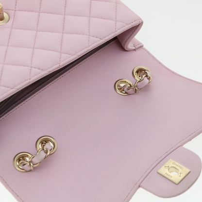 CHANEL Matelasse Turn Lock Chain Shoulder Bag Lamb Skin Pink CC 32151A