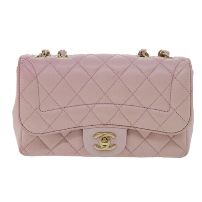 CHANEL Matelasse Turn Lock Chain Shoulder Bag Lamb Skin Pink CC 32151A