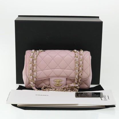 CHANEL Matelasse Turn Lock Chain Shoulder Bag Lamb Skin Pink CC 32151A