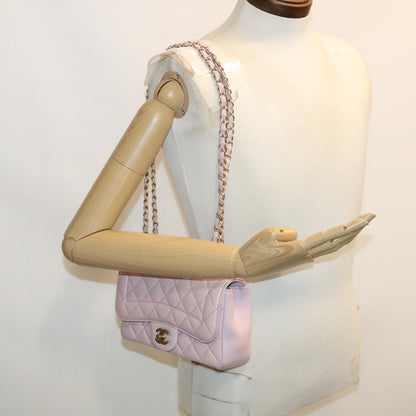 CHANEL Matelasse Turn Lock Chain Shoulder Bag Lamb Skin Pink CC 32151A