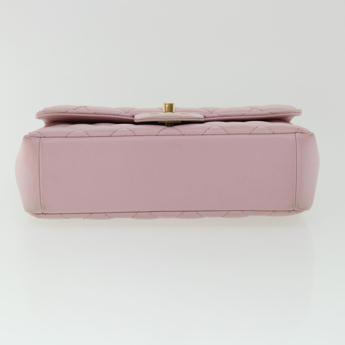 CHANEL Matelasse Turn Lock Chain Shoulder Bag Lamb Skin Pink CC 32151A