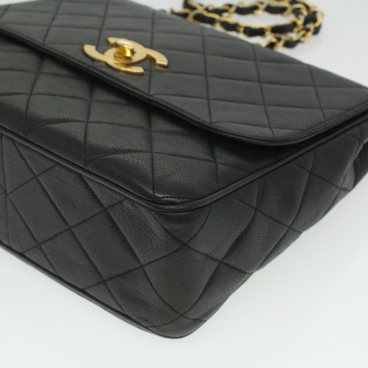 CHANEL Big Matelasse Turn Lock Shoulder Bag Caviar Skin Black CC 32155A