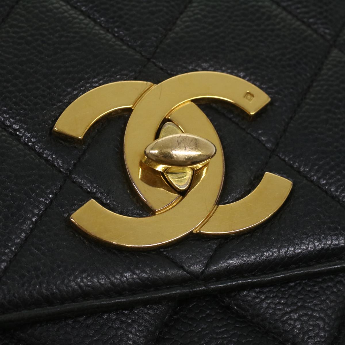 CHANEL Big Matelasse Turn Lock Shoulder Bag Caviar Skin Black CC 32155A