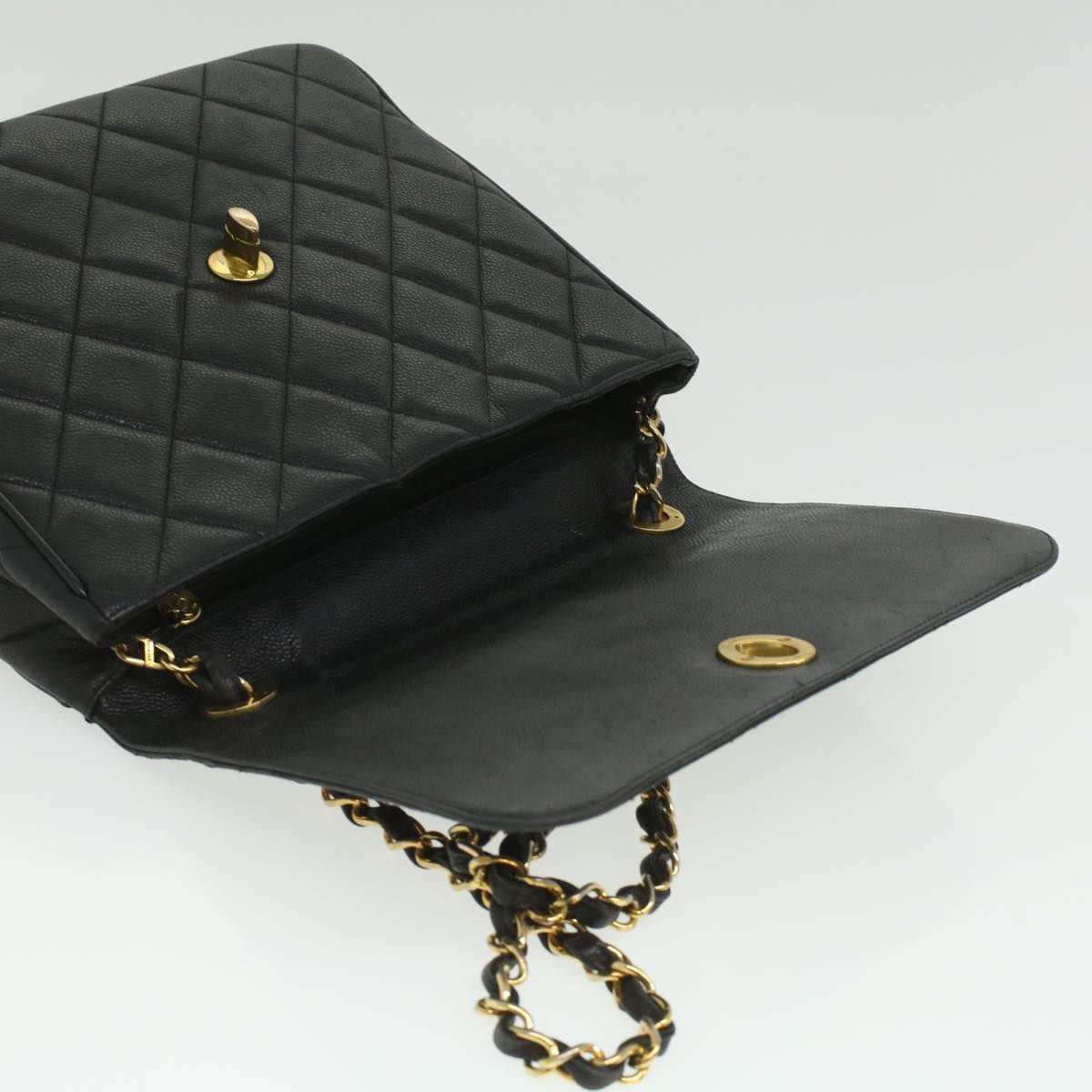 CHANEL Big Matelasse Turn Lock Shoulder Bag Caviar Skin Black CC 32155A