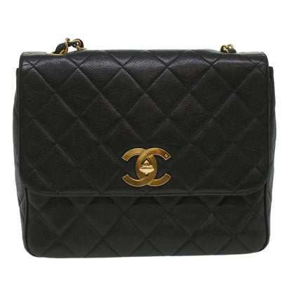 CHANEL Big Matelasse Turn Lock Shoulder Bag Caviar Skin Black CC 32155A