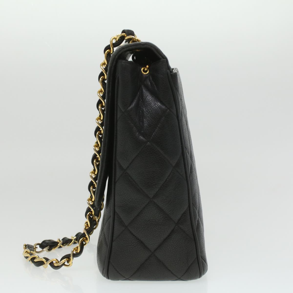 CHANEL Big Matelasse Turn Lock Shoulder Bag Caviar Skin Black CC 32155A