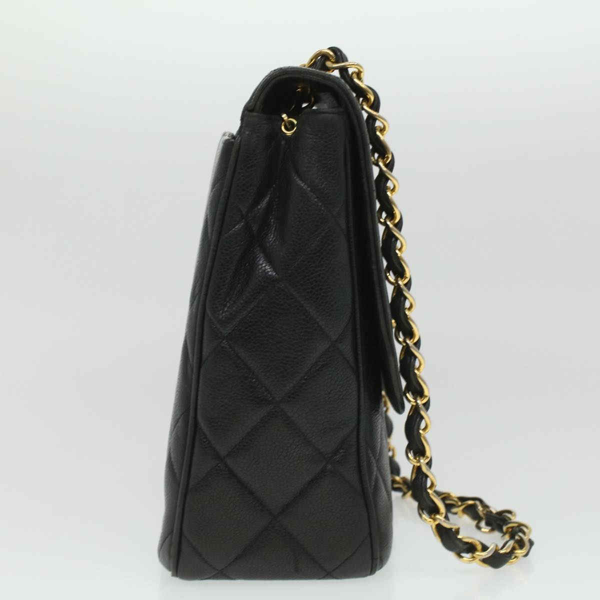 CHANEL Big Matelasse Turn Lock Shoulder Bag Caviar Skin Black CC 32155A