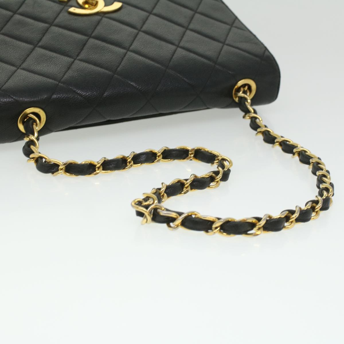 CHANEL Big Matelasse Turn Lock Shoulder Bag Caviar Skin Black CC 32155A