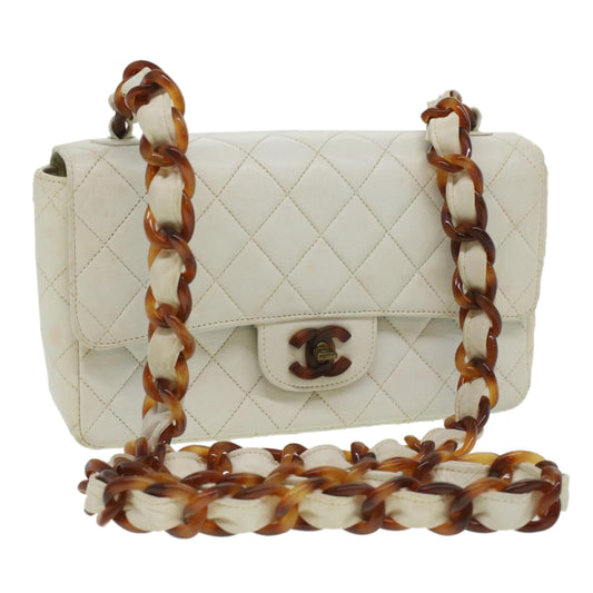 CHANEL Matelasse Turn Lock Shoulder Bag Lamb Skin Brown White CC 32160A