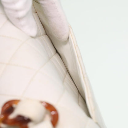 CHANEL Matelasse Turn Lock Shoulder Bag Lamb Skin Brown White CC 32160A