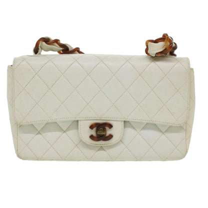 CHANEL Matelasse Turn Lock Shoulder Bag Lamb Skin Brown White CC 32160A