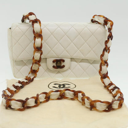 CHANEL Matelasse Turn Lock Shoulder Bag Lamb Skin Brown White CC 32160A