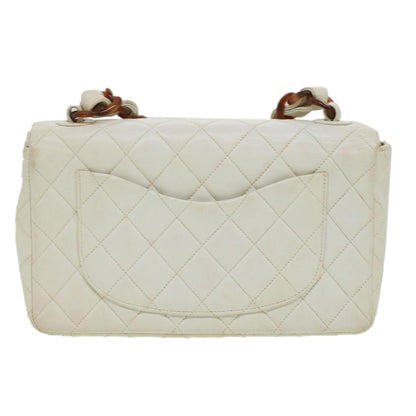 CHANEL Matelasse Turn Lock Shoulder Bag Lamb Skin Brown White CC 32160A