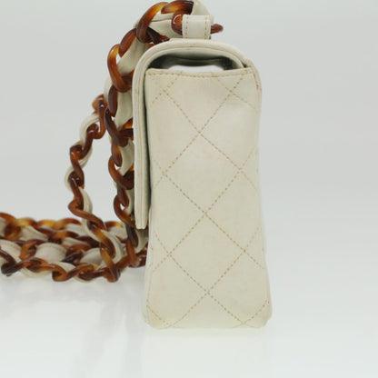 CHANEL Matelasse Turn Lock Shoulder Bag Lamb Skin Brown White CC 32160A
