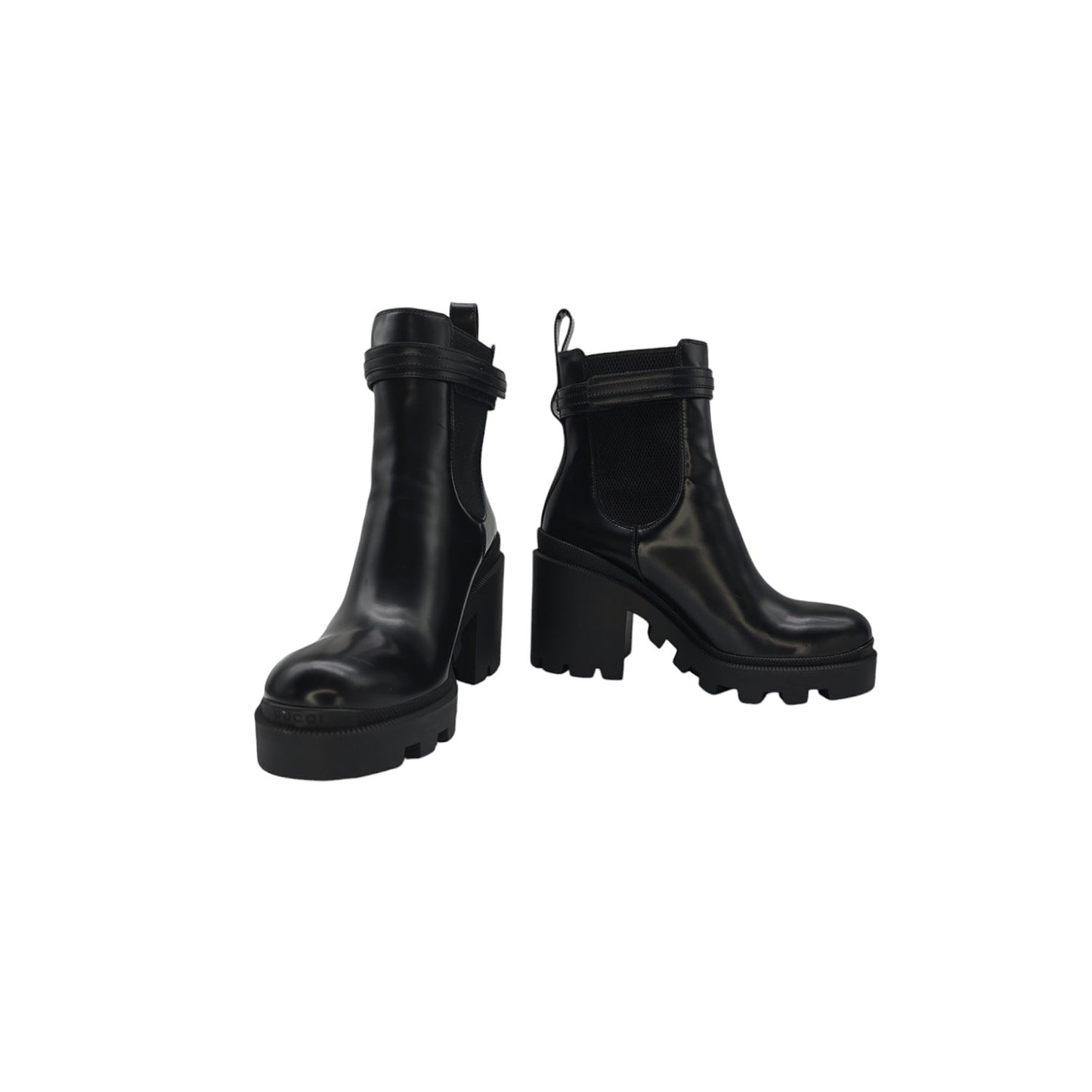 Gucci Chelsea Logo Strap High Heel Ankle Boots Sz 40.5