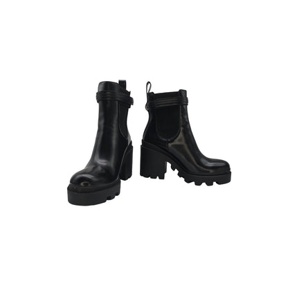 Gucci Chelsea Logo Strap High Heel Ankle Boots Sz 40.5
