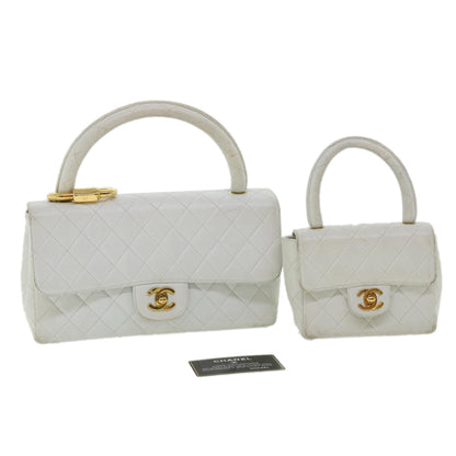 CHANEL Matelasse Pair Shoulder Bag Lamb Skin White CC 32416A