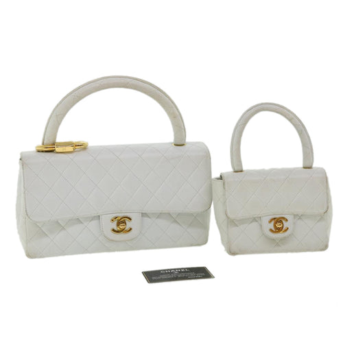 CHANEL Matelasse Pair Shoulder Bag Lamb Skin White CC 32416A