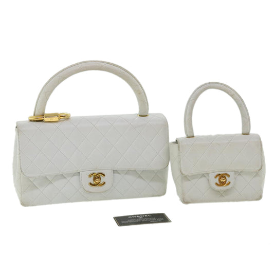 CHANEL Matelasse Pair Shoulder Bag Lamb Skin White CC 32416A