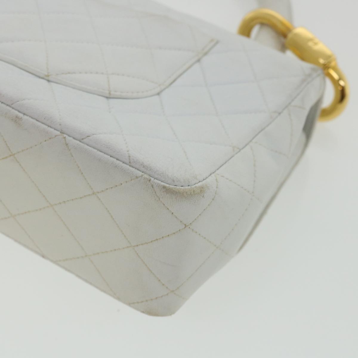 CHANEL Matelasse Pair Shoulder Bag Lamb Skin White CC 32416A