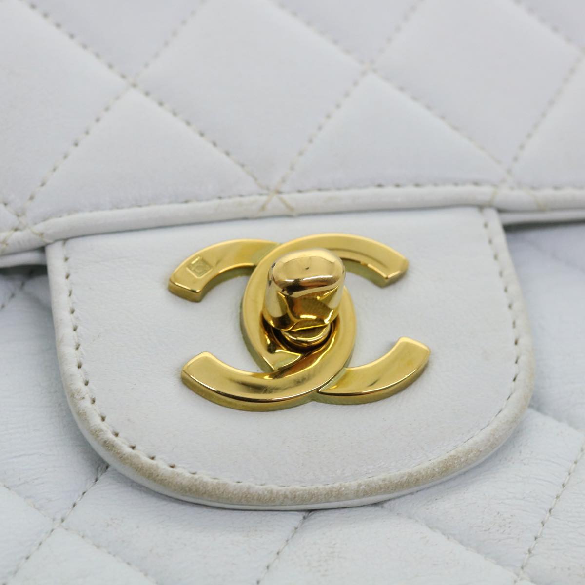 CHANEL Matelasse Pair Shoulder Bag Lamb Skin White CC 32416A