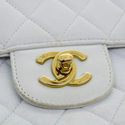 CHANEL Matelasse Pair Shoulder Bag Lamb Skin White CC 32416A