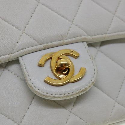 CHANEL Matelasse Pair Shoulder Bag Lamb Skin White CC 32416A