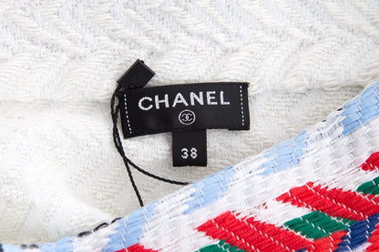 Chanel White Knit Chevron Detail Skirt  SZ 38