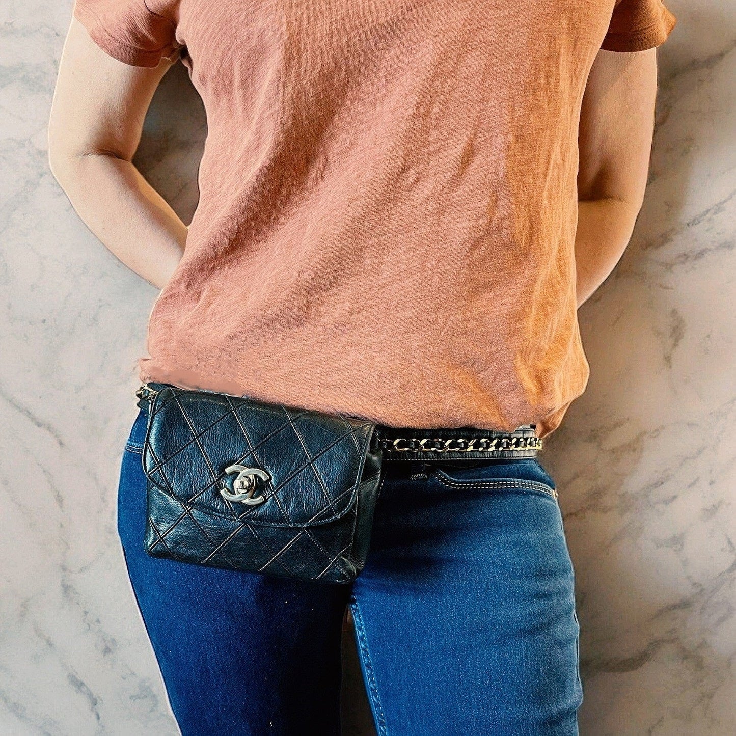 Chanel Vintage Lambskin Diamond Stitched Flap Waist Belt Bag