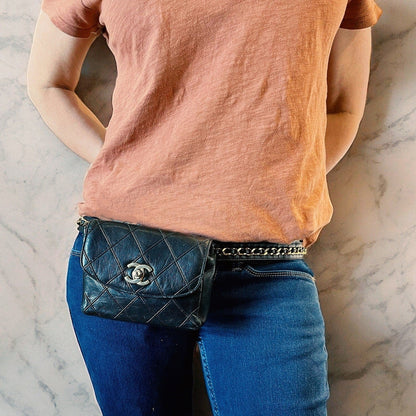 Chanel Vintage Lambskin Diamond Stitched Flap Waist Belt Bag