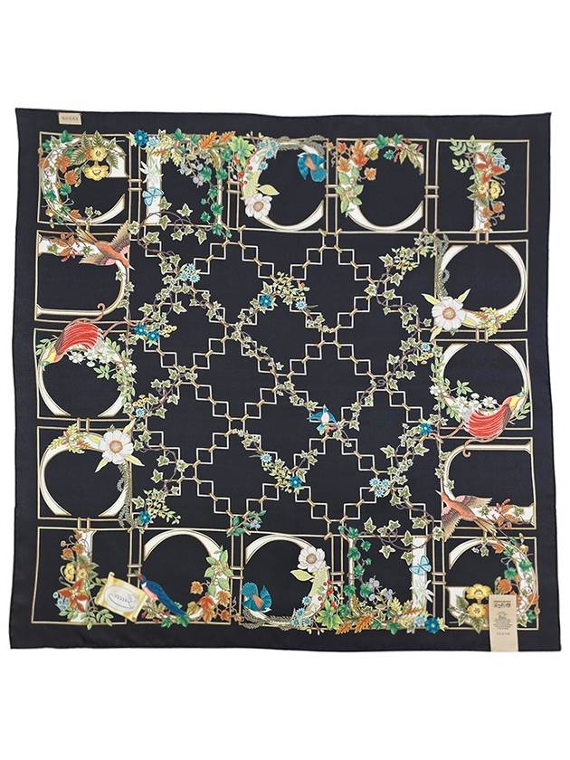 Gucci Animal and Floral Print Silk Scarf Black