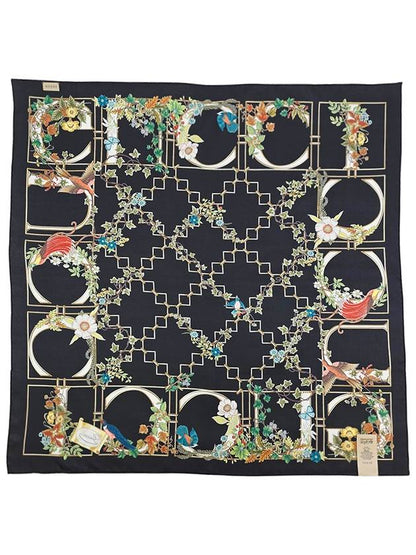 Gucci Animal and Floral Print Silk Scarf Black