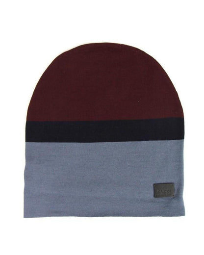 Gucci  GG Logo Striped Beanie Burgundy Blue Black