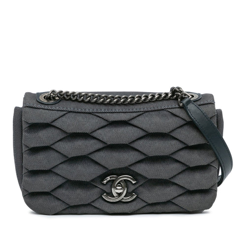 Chanel Sac Small Pleated Denim Scale Effect Turtle Flap