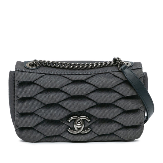 Chanel Sac Small Pleated Denim Scale Effect Turtle Flap