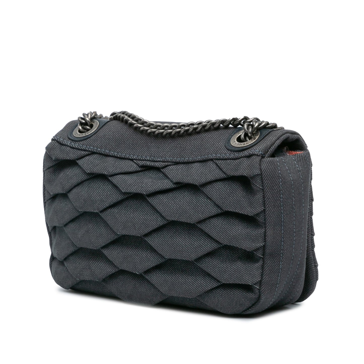 Chanel Sac Small Pleated Denim Scale Effect Turtle Flap