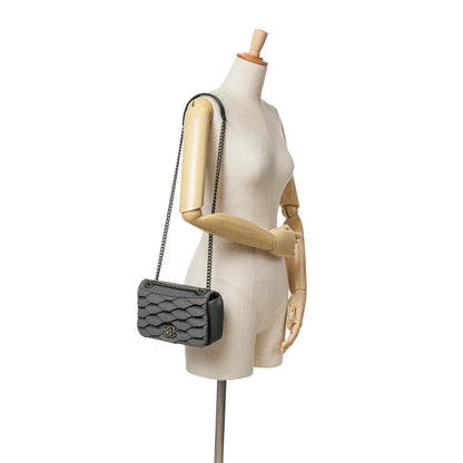 Chanel Sac Small Pleated Denim Scale Effect Turtle Flap