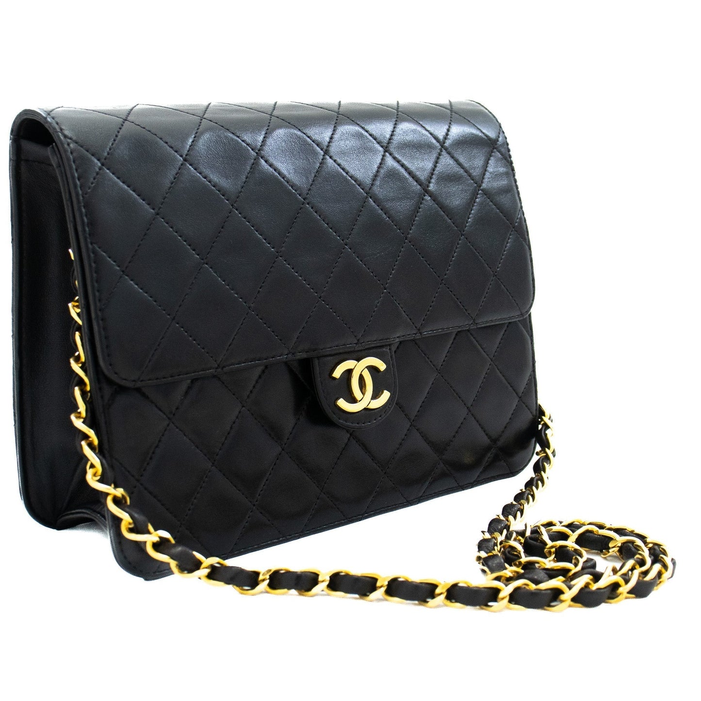 CHANEL Small Chain Shoulder Bag Clutch Black Quilted Flap Lambskin j85