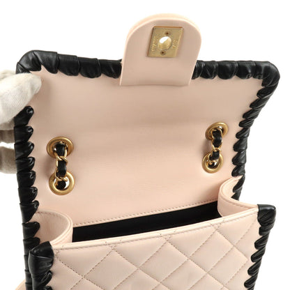 CHANEL Matelasse Lamb Skin Chain Shoulder Bag Pink Black