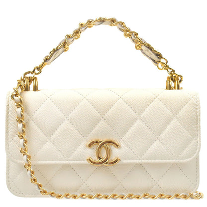 CHANEL Matelasee Caviar Skin 2Way Chain Shoulder Bag White