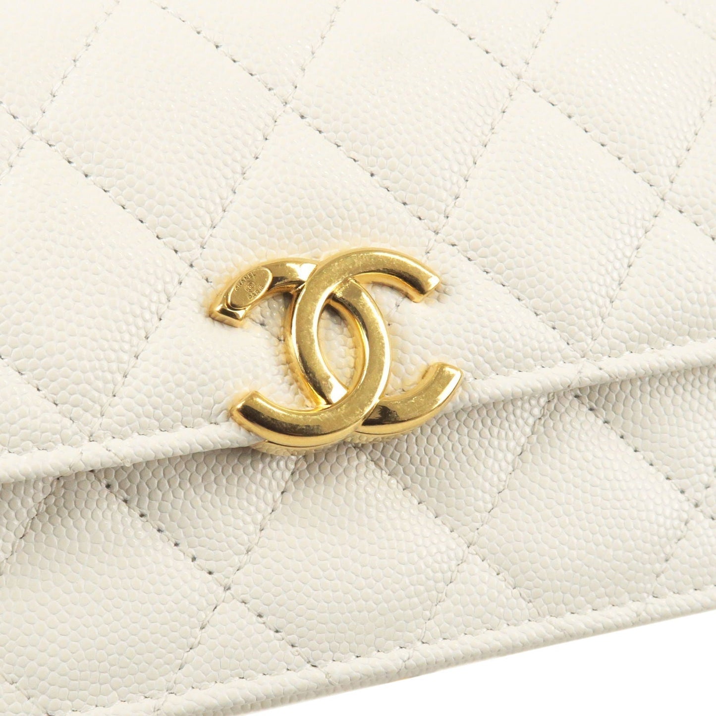 CHANEL Matelasee Caviar Skin 2Way Chain Shoulder Bag White