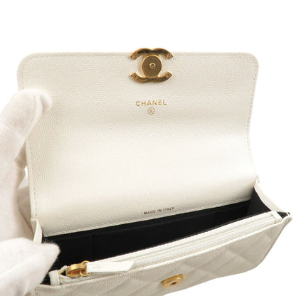 CHANEL Matelasee Caviar Skin 2Way Chain Shoulder Bag White