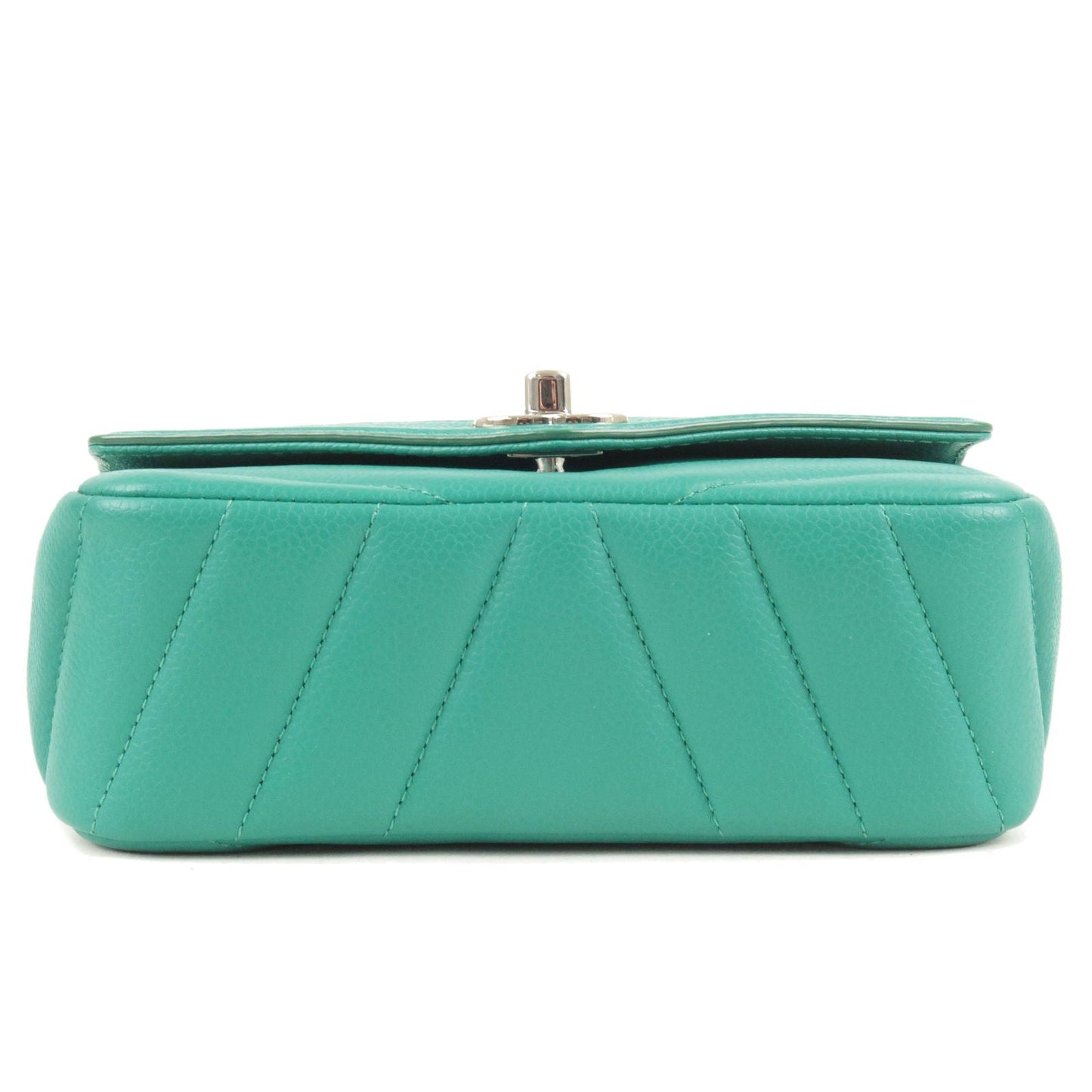 CHANEL V Stitch Caviar Skin Chain Shoulder Flap Bag Green