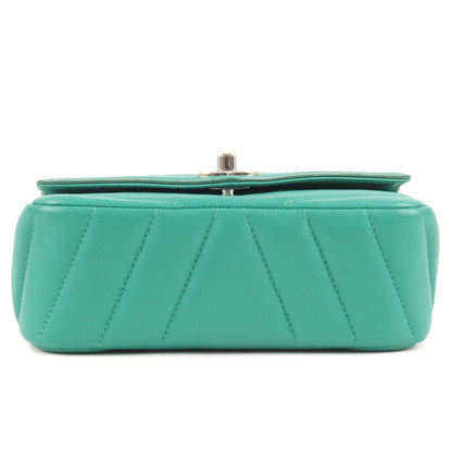 CHANEL V Stitch Caviar Skin Chain Shoulder Flap Bag Green