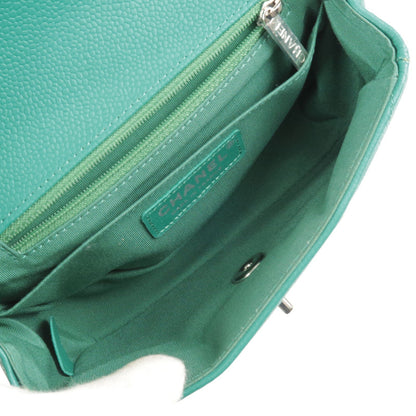 CHANEL V Stitch Caviar Skin Chain Shoulder Flap Bag Green