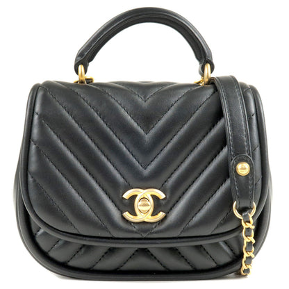 CHANEL V Stitch Lamb Skin 2Way Chain Shoulder Bag Black