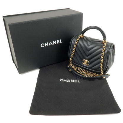 CHANEL V Stitch Lamb Skin 2Way Chain Shoulder Bag Black