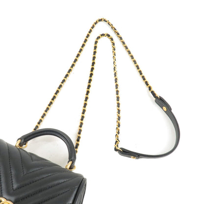 CHANEL V Stitch Lamb Skin 2Way Chain Shoulder Bag Black