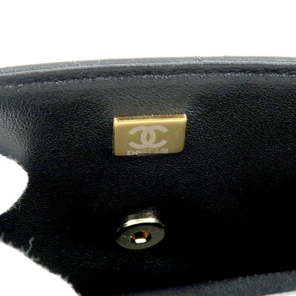 CHANEL Matelasse Lamb Skin Top Handle Mini Flap 2way Bag Black